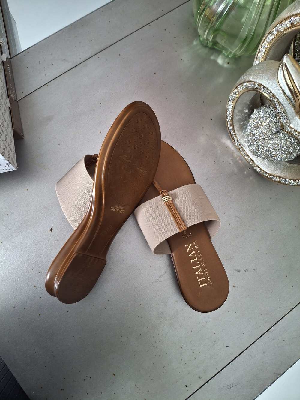 Italian Shoemakers Nude Slide Sandals with Tassel Accent